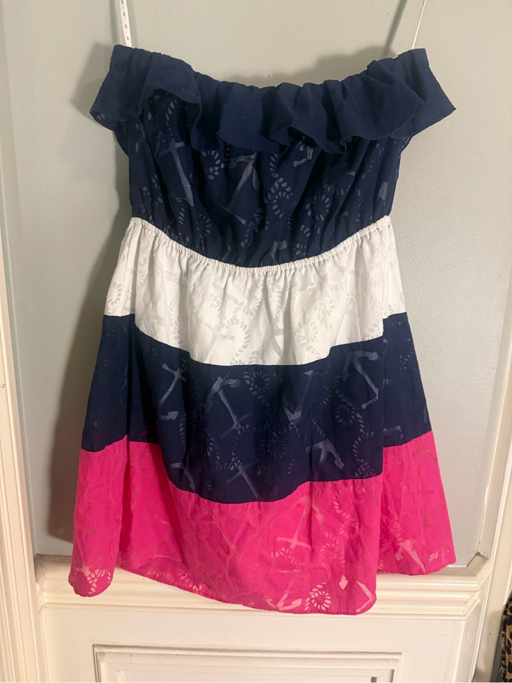 Lilly Pulitzer Strapless Anchor Colorblock Sundress Navy Pink White Size L - Picture 2 of 8